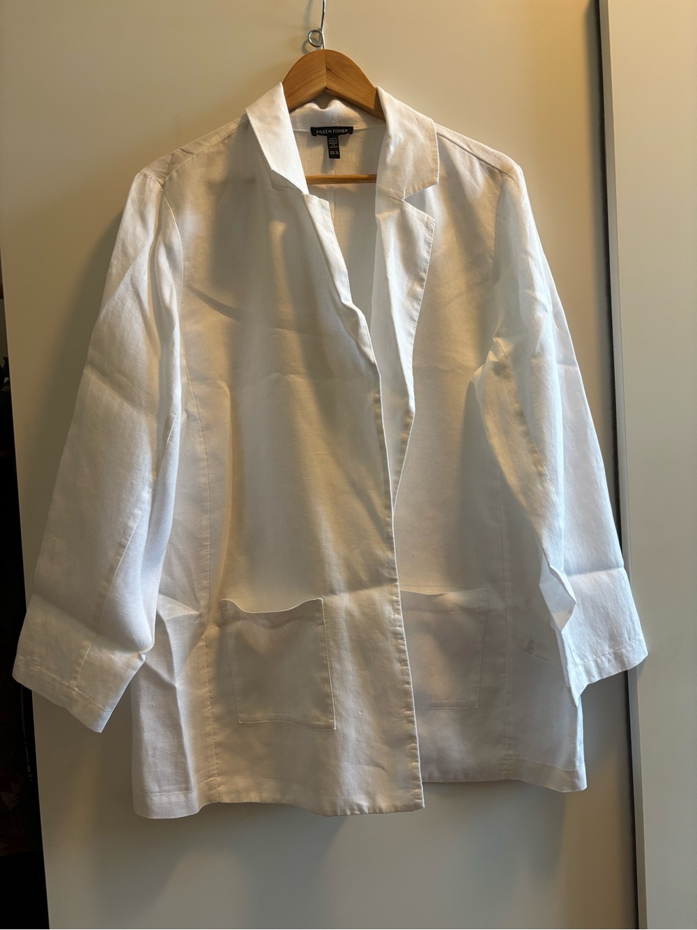 Eileen Fisher White Open-Front Linen-Blend Blazer